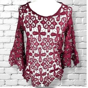 Crochet Lace Top Womens Size Small Open Knit Whimsigoth Vamp Goth Boho Festival